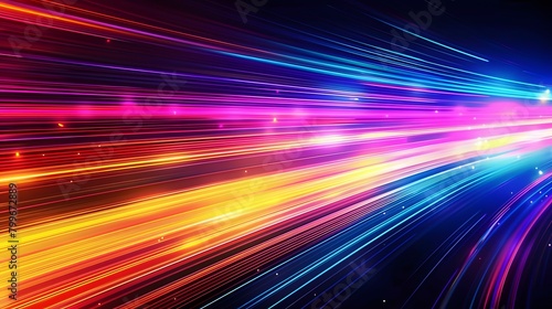 Vibrant rainbow streaks at warp speed create a dynamic and colorful background with light, perfect for lively event graphics. 