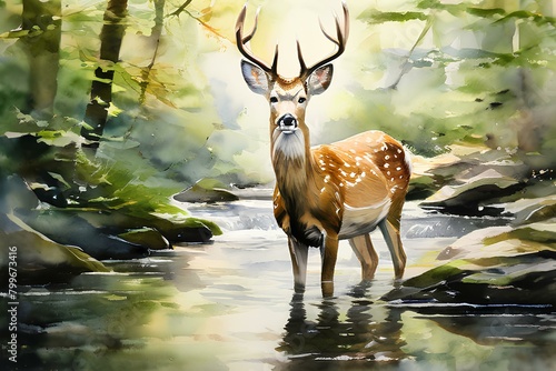 Draw an image of a deer in watercolor. Generative AI