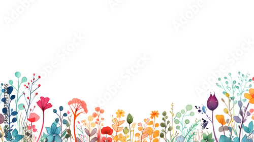 Digital watercolor colored flowers trees around border abstract graphic poster web page PPT background