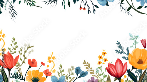 Digital watercolor colored flowers trees around border abstract graphic poster web page PPT background