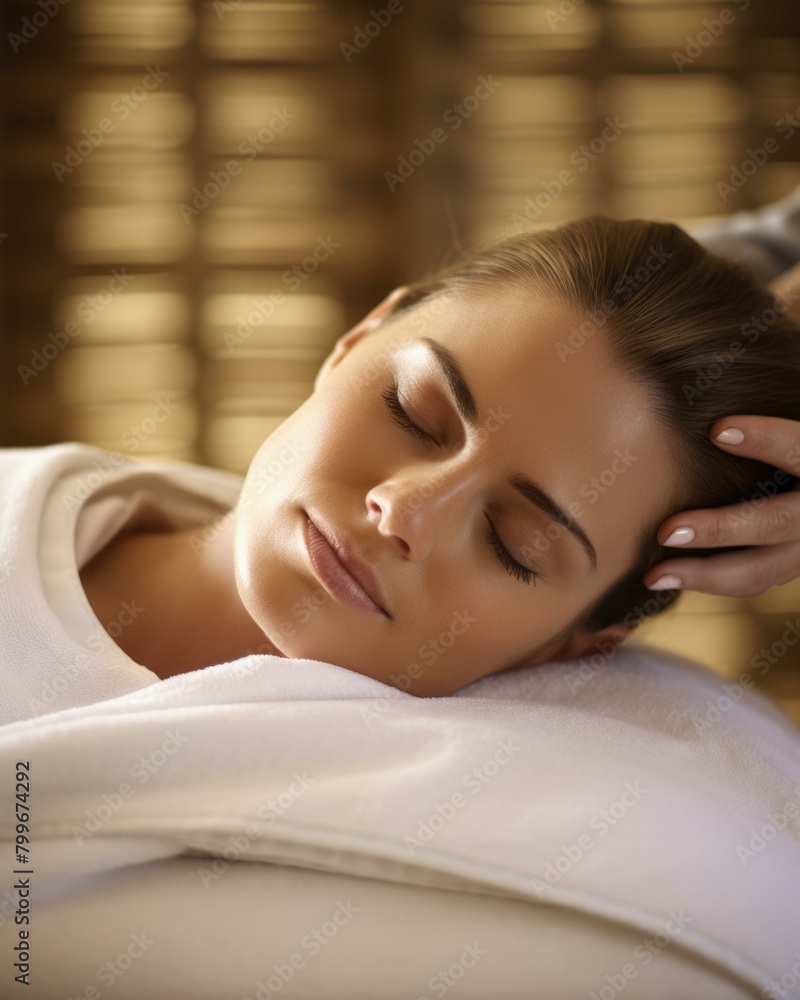A woman is getting a head massage at a spa. AI. A woman is getting a head massage at a spa. AI.