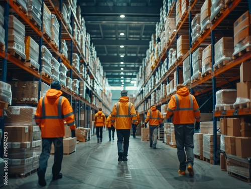 Workers in a warehouse. AI. photo