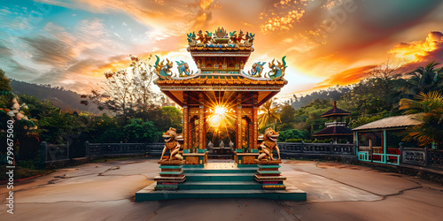 Templo Hindu Ornamentado ao Pôr do Sol photo