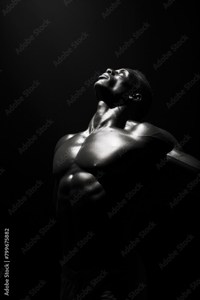 A shirtless man with his head tilted back and his eyes closed. AI ...