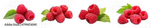 Collection of Fresh Raspberries isolated on transparent png background. Generative ai
