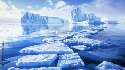 Big pieces of Antarctic ice in ocean. Global warming. North landscape background photo