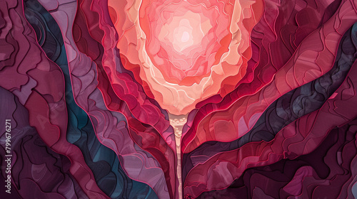 Abstract illustration concept of endometriosis, menstruation, period pains and contractions, female reproductive system photo