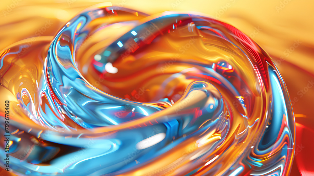 Swirling Rhapsody, 3D Blue and Red Whirlpool, Vibrant Abstract Background with Copy Space