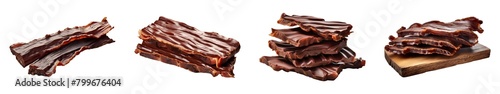 Collection of Dark Chocolate Bacon isolated on transparent png background. Generative ai