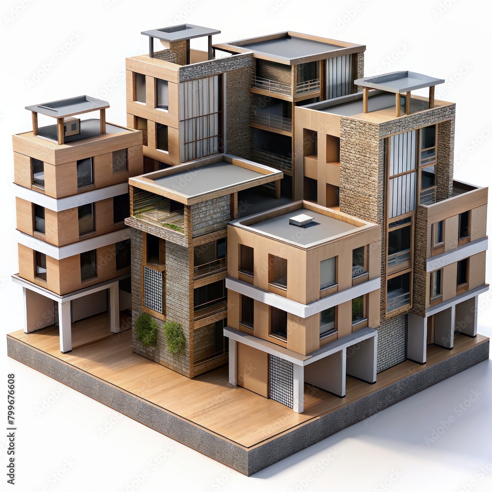 3D Render of a mixed-income housing project with affordable units alongside market-rate apartments, on isolated white background, Generative AI 3D Render of a mixed-income housing project with affordable units alongside market-rate apartments, on isolated white background, Generative AI