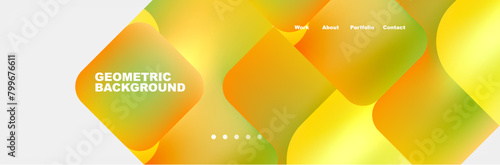 Vibrant colors like amber, orange, and peach in a geometric pattern of yellow and green squares on a white background. Symmetry and tints and shades add depth to the design