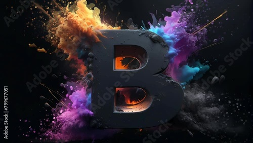 Letter B 3d art with multicolor powder explosion, Seamless Animation Video Background in 4K Resolution photo