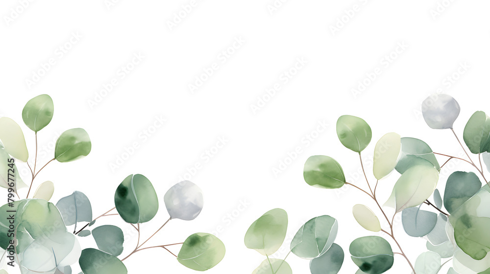 Obraz premium Digital watercolor green leaf border plant abstract graphic poster web page PPT background