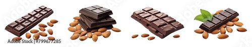 Collection of Dark Chocolate With Almond isolated on transparent png background. Generative ai © ideaCuz Studio