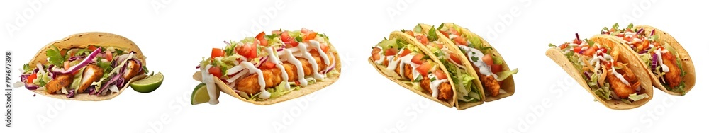 Collection of Fish Tacos isolated on transparent png background. Generative ai Collection of Fish Tacos isolated on transparent png background. Generative ai