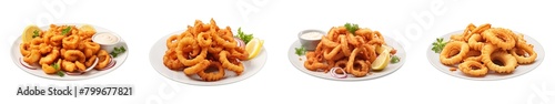 Collection of Fried Calamari isolated on transparent png background. Generative ai