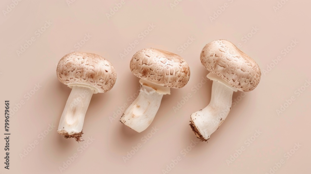 Flat lay white mushroom organic natural vegetable copy space isolated Flat lay white mushroom organic natural vegetable copy space isolated