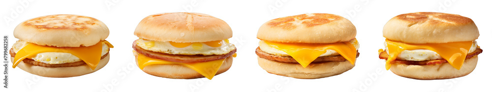 Collection of Egg Mcmuffin isolated on transparent png background. Generative ai Collection of Egg Mcmuffin isolated on transparent png background. Generative ai