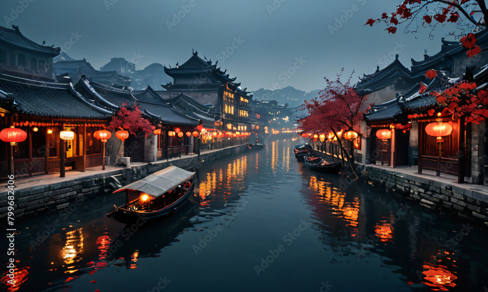 Obraz premium a picture of a water town in the south of the Yangtze River in China