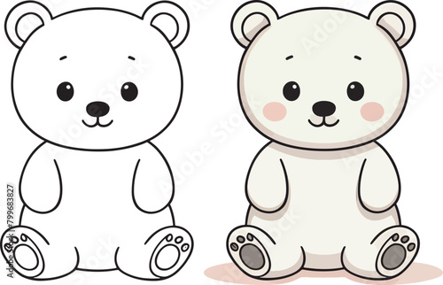 Kawaii bear, cartoon characters, cute lines and colorful coloring pages.