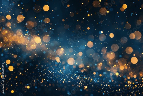 Golden Elegance: Dark Blue and Gold Particles in Festive Bokeh