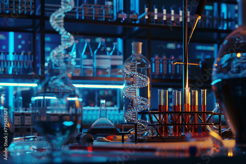 Ultra-realistic image of a biotech research lab working on microRNA therapies for cancer  showcasing gene editing tools and therapeutic vectors 32k 