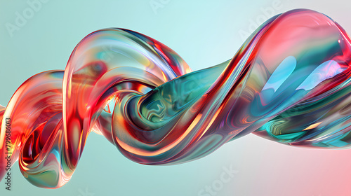 Fluid Dynamics, 3D Glossy Orange and Blue Swirl on Reflective Surface with Copy Space photo