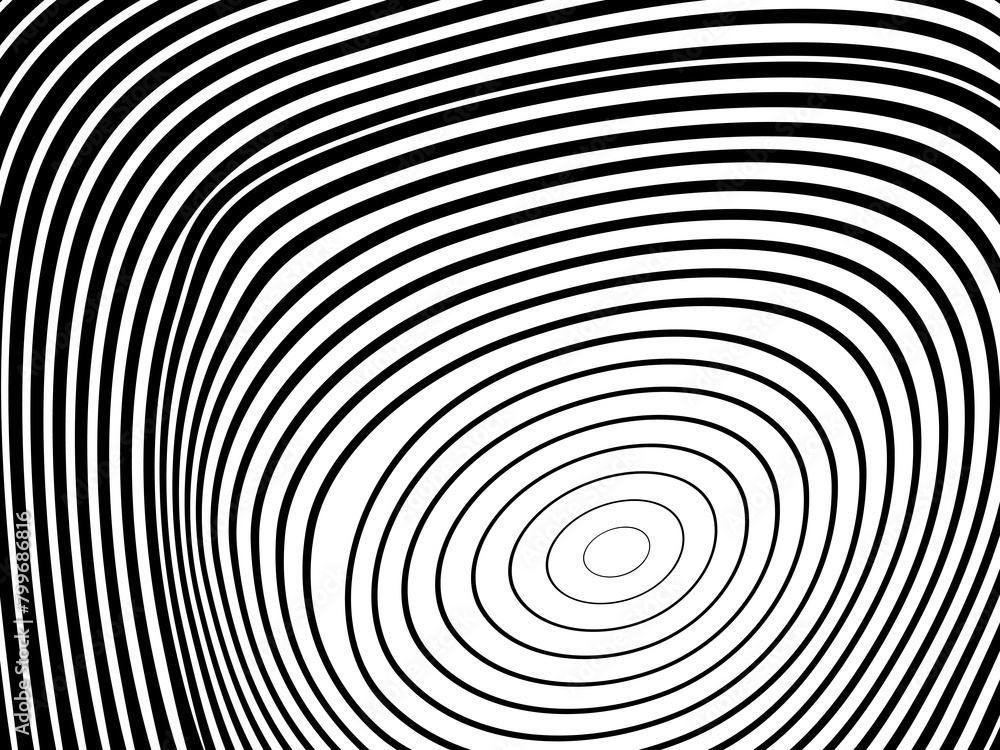 Abstract hypnotic wave pattern with black-and-white striped lines. Psychedelic background. Op art, optical illusion. Modern design, graphic texture. Abstract hypnotic wave pattern with black-and-white striped lines. Psychedelic background. Op art, optical illusion. Modern design, graphic texture.