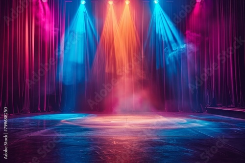 Theater stage light background with spotlight illuminated the stage for opera performance. Empty stage with bright colors backdrop decoration. Entertainment show. Stage  Generative AI