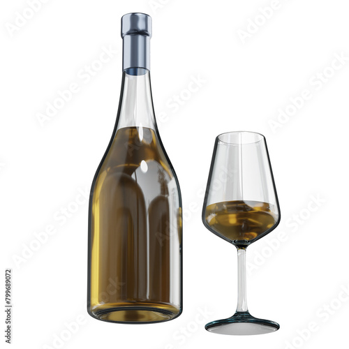 Wine Bottle and Glass Mockup on White Background and Isolated