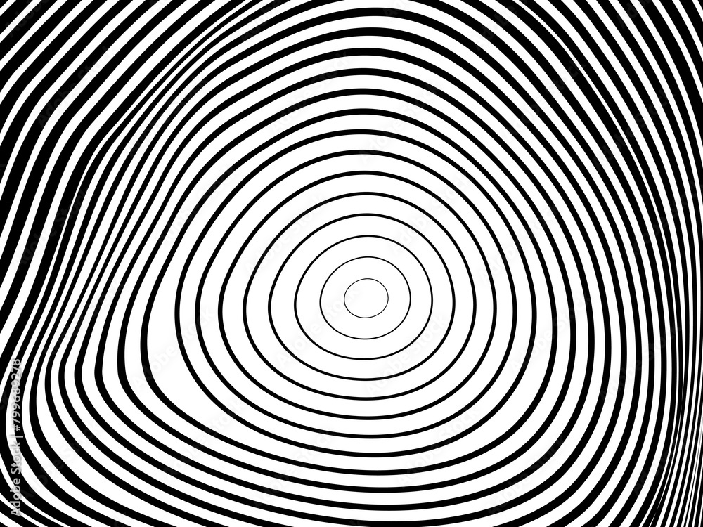 Abstract hypnotic wave pattern with black-and-white striped lines. Psychedelic background. Op art, optical illusion. Modern design, graphic texture. Abstract hypnotic wave pattern with black-and-white striped lines. Psychedelic background. Op art, optical illusion. Modern design, graphic texture.