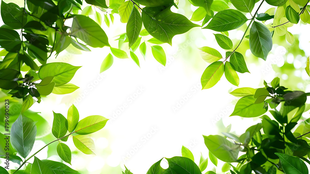 abstract background of lush green foliage on isolated background, featuring a single green leaf in