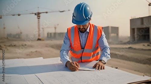 Determined employee rectifying a project plan photo