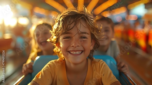Golden Hour Family Thrills: Vibrant Amusement Park Adventure © Maquette Pro