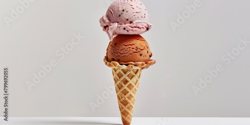 Ice cream in a waffle cone with biscuits on top