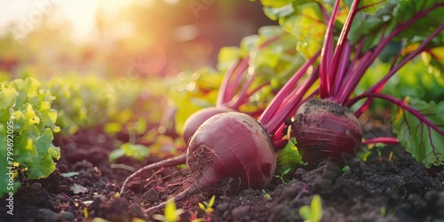 Harvest red beets in the garden.