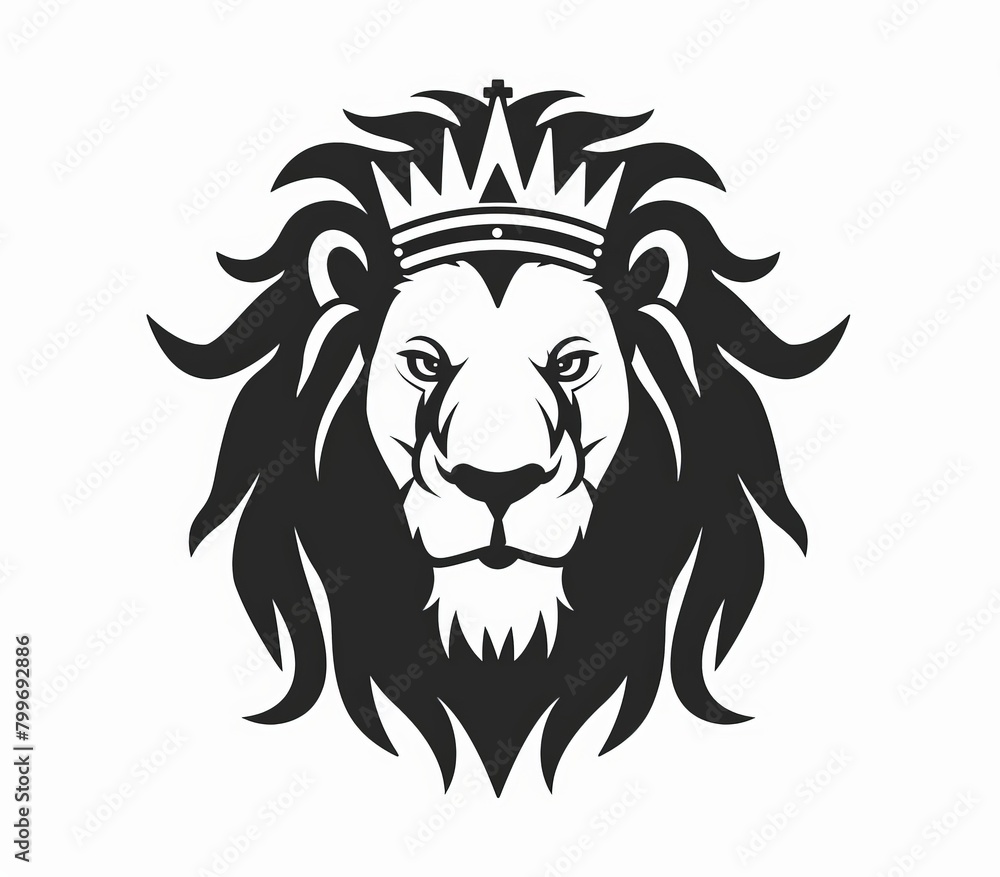 minimalistic lions head wearing a crown - black logo design on white background