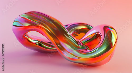 Glossy Elegance, 3D Abstract Fluid Forms on Soft Pink Background with Copy Space