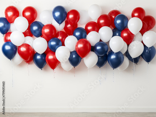 Airy backdrop of balloons styled like the American flag, floating freely, perfect for copy space in patriotic themes