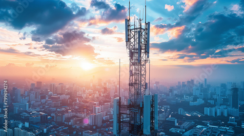 Towering 5G antenna dominating the skyline, the heartbeat of global connectivity  photo