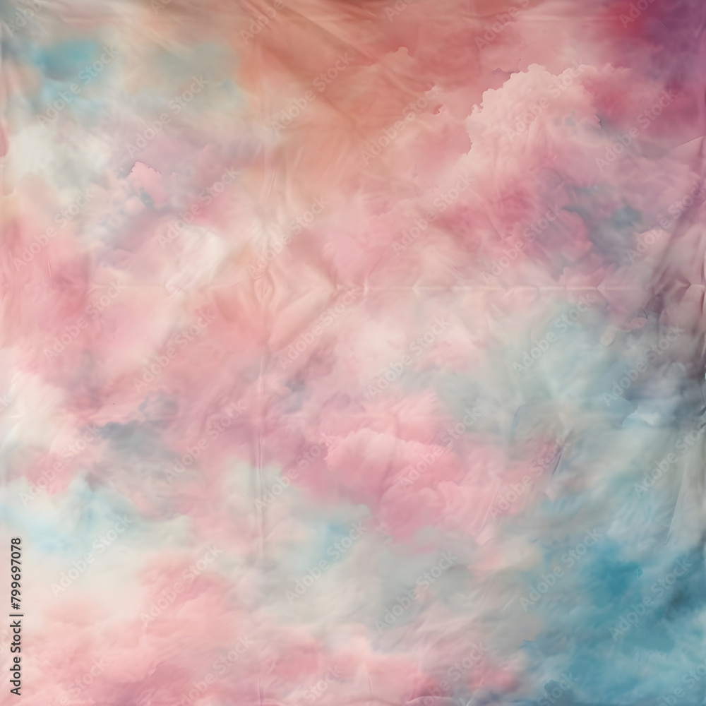 A colorful, abstract painting of clouds with a pinkish hue. The painting is full of vibrant colors and has a dreamy, whimsical feel to it