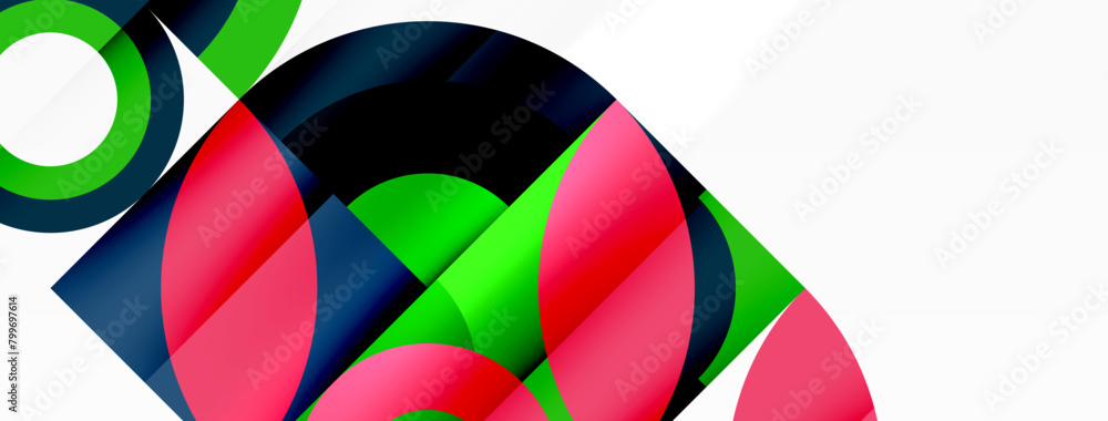 A vibrant design featuring red, green and blue geometric shapes on a white background, showcasing colorfulness, symmetry, and patterns inspired by the automotive wheel system A vibrant design featuring red, green and blue geometric shapes on a white background, showcasing colorfulness, symmetry, and patterns inspired by the automotive wheel system