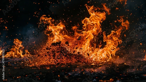 destruction of wealth and economic turmoil, dynamic motion of the flames and ashes, against a dark background , convey the concept of financial crisis and uncertainty 