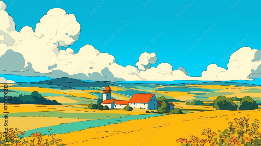 Grass Field landscape with blue sky and white cloud. Blue sky clouds ...