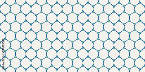 Round circle and elastic shapes. Vector modern seamless geometry pattern (repeatable). Lattice mesh texture. Retro blue, green and cream print and digital wallpaper resource. (ID: 799699002)