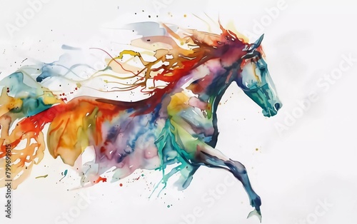 Cute horse watercolor painting photo