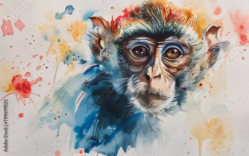 Cute monkey watercolor painting