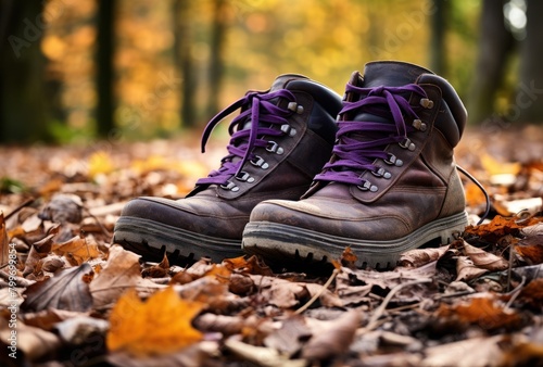 Hiking boots in autumn forest