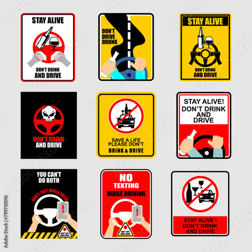 Stay Alive, don't drink and drive,set  sign vector
