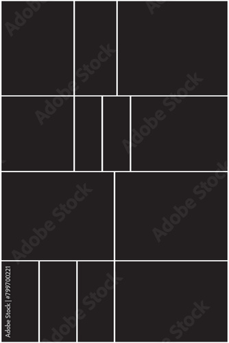 White frames with black background. Abstract background photo collage